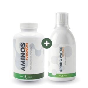 Fusion2Life Aminos Dose mit 300 Tabletten und Flasche F2L Spring Water